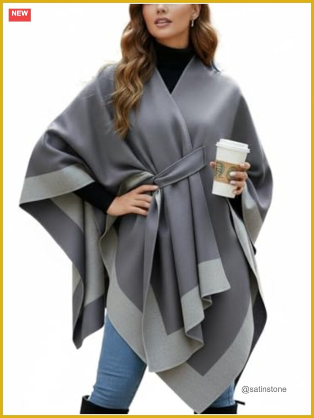 Reversible Open Front Ruana Poncho Shawl Wrap Soft Cozy Cardigan